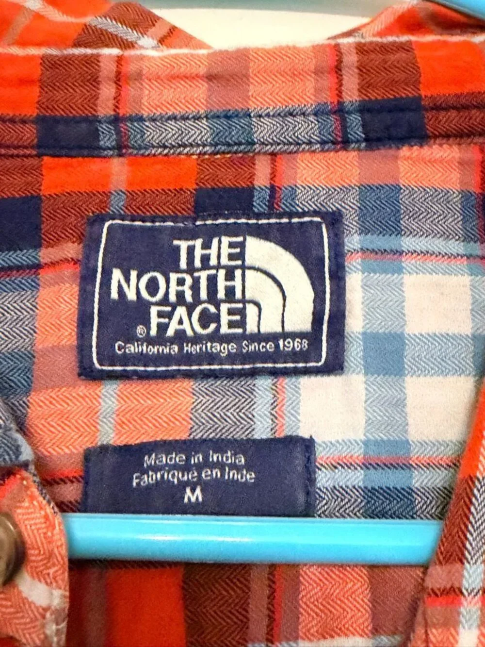 Men's Orange Blue Plaid The North Face Button Down Short Sleeve Shirt Sz Medium